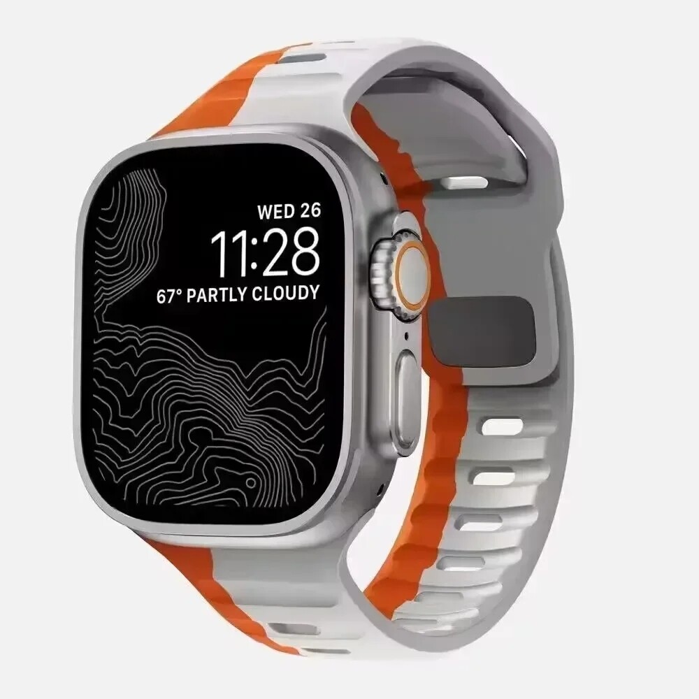(42mm-44mm-45mm-46mm-49mm) Sports nomad silicone Band Grey&amp;Orange - باند سيليكون رياضي نوماد لون رمادي مع برتقالي 