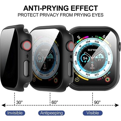 45mm Apple watch full cover with Privacy glass Silver - فل كفر  مع جام برايفسي لساعات ابل مقاس  ٤٥م سلفر 