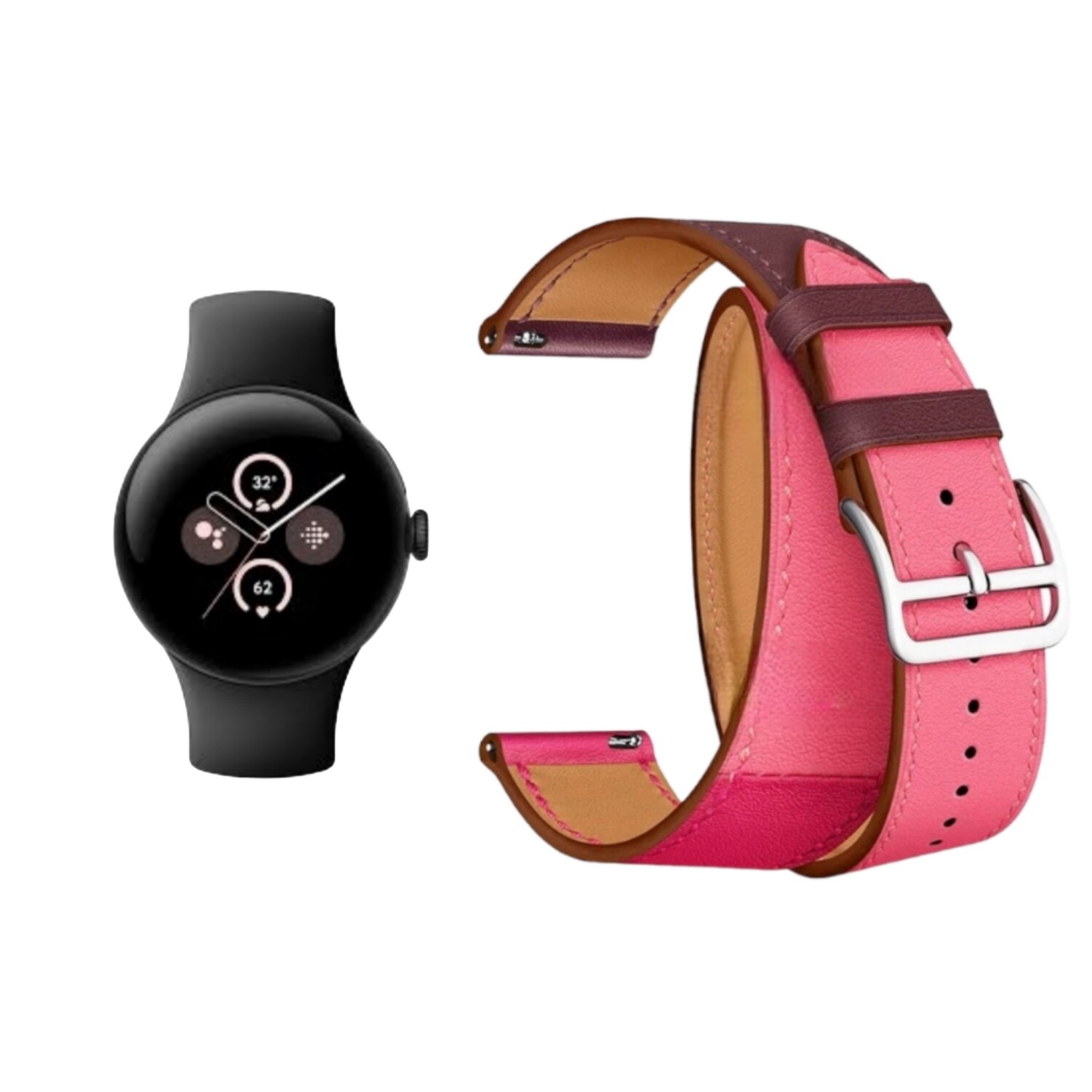(Pixel) Hermes Fuchsia Leather double tour band - جلد هرميز دبل فوشي 