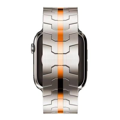 (42mm-44mm-45mm-49mm) New Steel design iron man band Titanium&amp;Orange - باند ستيل تصميم ايرون مان جديد تيتانيوم مع برتقالي 