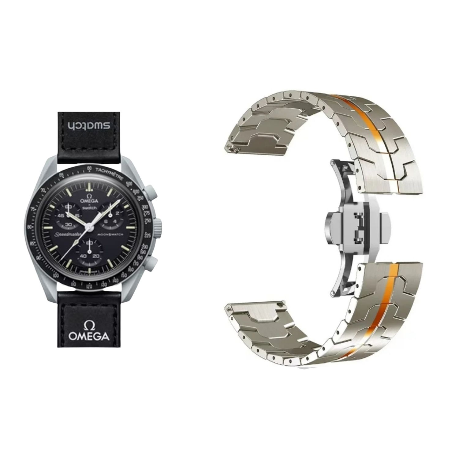 (OmegaXSwatch) Steel design iron man band Titanium&amp;Orange - باند ستيل تصميم ايرون مان جديد تيتانيوم مع برتقالي 