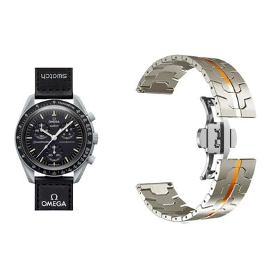 (OmegaXSwatch) Steel design iron man band Titanium&amp;Orange - باند ستيل تصميم ايرون مان جديد تيتانيوم مع برتقالي 