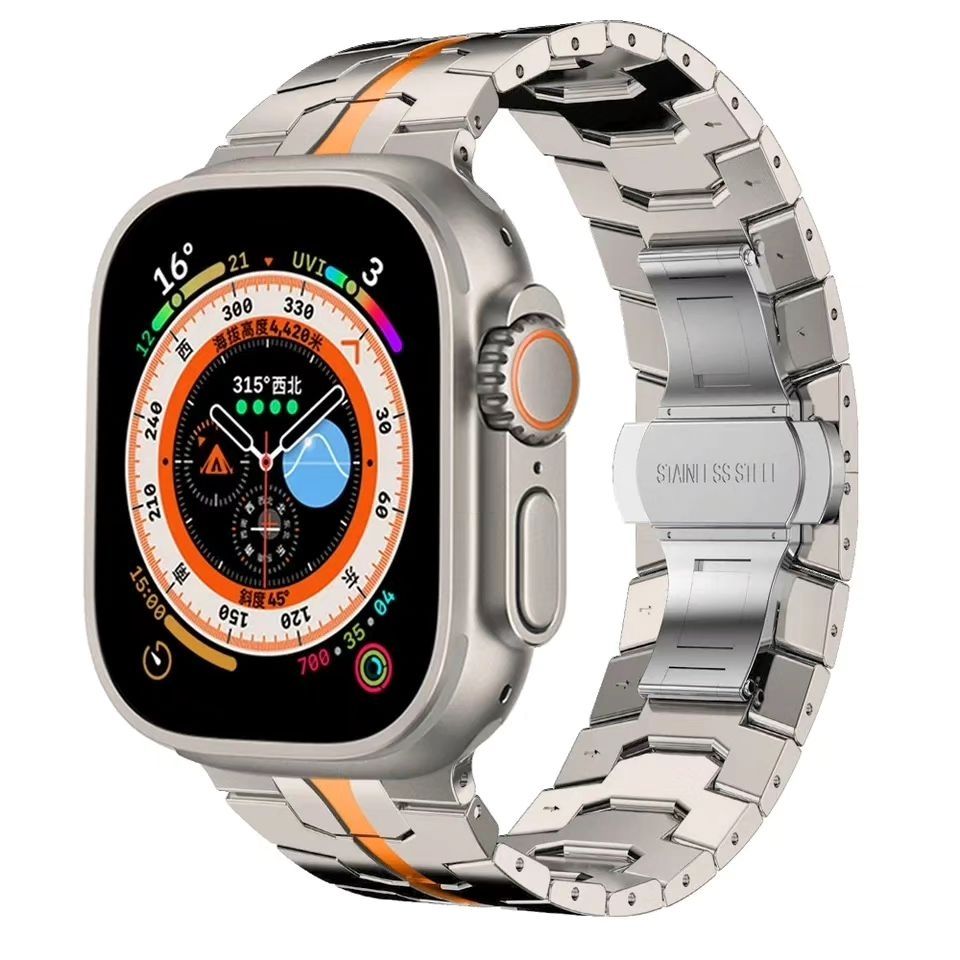 (38mm-40mm-41mm) New Steel design iron man band Titanium&amp;Orange - باند ستيل تصميم ايرون مان جديد تيتانيوم مع برتقالي 