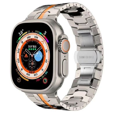 (38mm-40mm-41mm) New Steel design iron man band Titanium&amp;Orange - باند ستيل تصميم ايرون مان جديد تيتانيوم مع برتقالي 