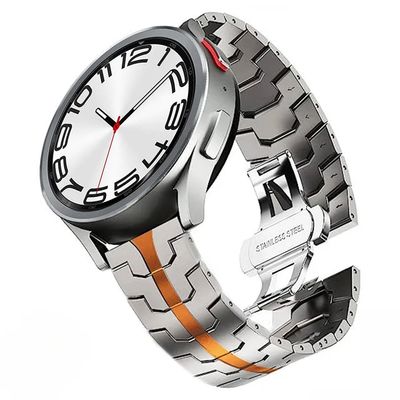 (22mm) New Steel design iron man band Titanium&amp;Orange - باند ستيل تصميم ايرون مان جديد تيتانيوم مع برتقالي 