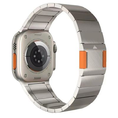 (42mm-44mm-45mm-49mm) Steel Ceramic Ez Link Titanium/Orange - ستيل سيراميك دقمه تصغير تيتانيوم مع برتقالي 