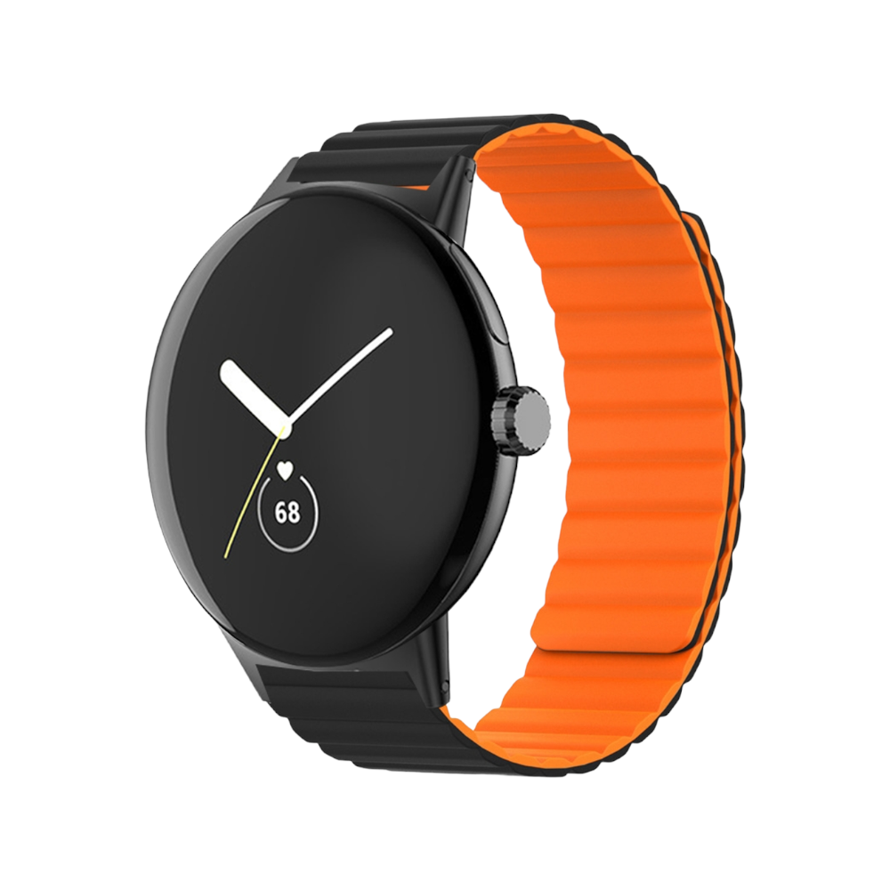 (Pixel) Double color silicone magnatic band Black&amp;Orange - باند سيليكون مغناطيسي لونين اسود مع برتقالي 