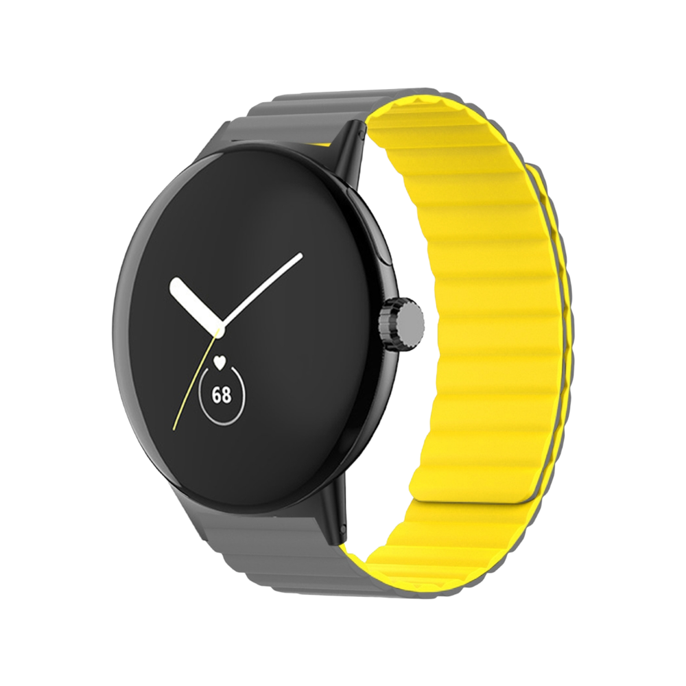 (Pixel) Double color silicone magnatic band Grey&amp;Yellow - باند سيليكون مغناطيسي لونين رمادي مع اصفر 