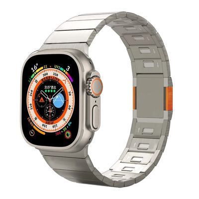 (38mm-40mm-41mm) Steel Ceramic Ez Link Titanium&amp;Orange - ستيل سيراميك دقمه تصغير تيتانيوم مع برتقالي 