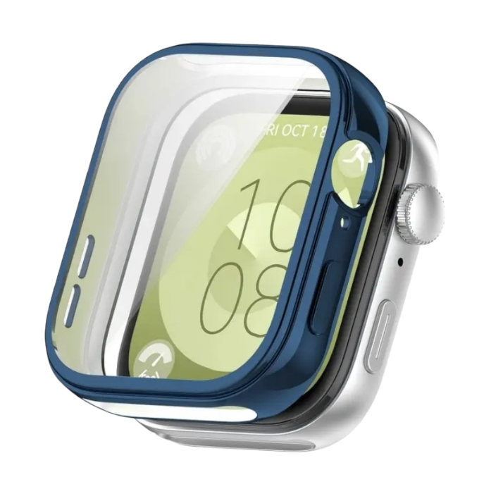 (Huawei Fit 3 ONLY) Full cover with glass screen protector Blue - فل كفر مع حمايه شاشه جام ازرق 