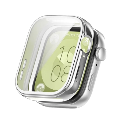 (Huawei Fit 3 ONLY) Full cover with glass screen protector Silver - فل كفر مع حمايه شاشه جام سلفر 