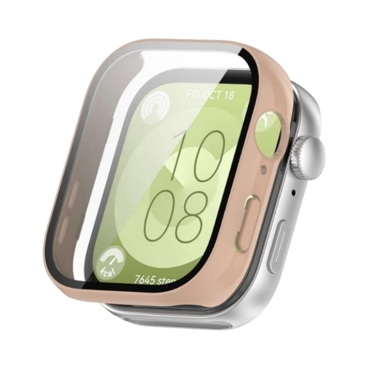 (Huawei Fit 3 ONLY) Full cover with glass screen protector Pink - فل كفر مع حمايه شاشه جام وردي 