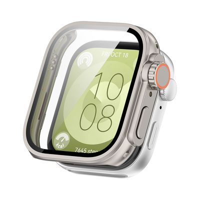 (Huawei Fit 3 ONLY) Full cover Huawei Fit 3 to Watch Ultra convertor Titanium - فل كفر مع جام تحويل ساعه فت ٣ إلى ابل الترا تيتانيوم