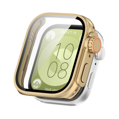 (Huawei Fit 3 ONLY) Full cover Huawei Fit 3 to Watch Ultra convertor Gold - فل كفر مع جام تحويل ساعه فت ٣ إلى ابل الترا ذهبي