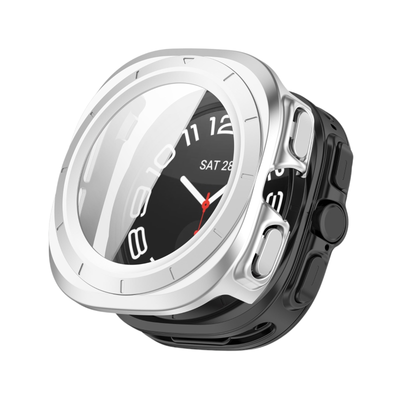 (Galaxy Watch 7 Ultra ONLY) Full cover with glass screen protector Silver - فل كفر سلفر مع حمايه شاشه جام لساعات جلكسي ووتش 7 الترا
