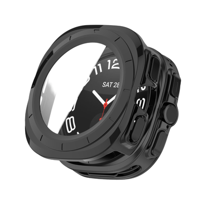 (Galaxy Watch 7 Ultra ONLY) Full cover with glass screen protector Black - فل كفر اسود مع حمايه شاشه جام لساعات جلكسي ووتش ٧ الترا 