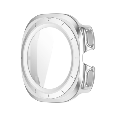(Galaxy Watch 7 Ultra ONLY) Full cover with glass screen protector Silver - فل كفر سلفر مع حمايه شاشه جام لساعات جلكسي ووتش 7 الترا