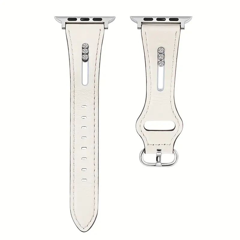 (42mm-44mm-45mm-49mm) Ladies Leather diamond band White - باند جلد دايموند نسائي ابيض 