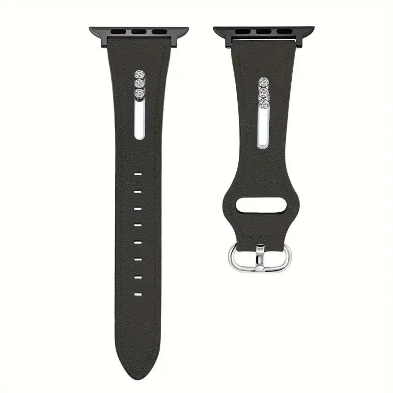 (42mm-44mm-45mm-49mm) Ladies Leather diamond band Black - باند جلد دايموند نسائي اسود