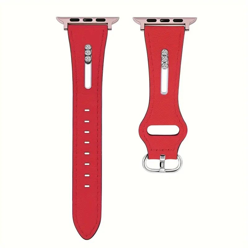 (42mm-44mm-45mm-49mm) Ladies Leather diamond band Red - باند جلد دايموند نسائي احمر