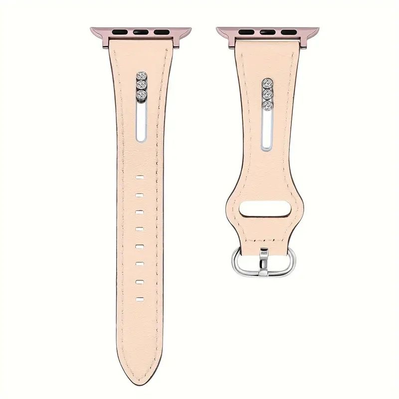 (38mm-40mm-41mm) Ladies Leather diamond band Pink - باند جلد دايموند نسائي وردي