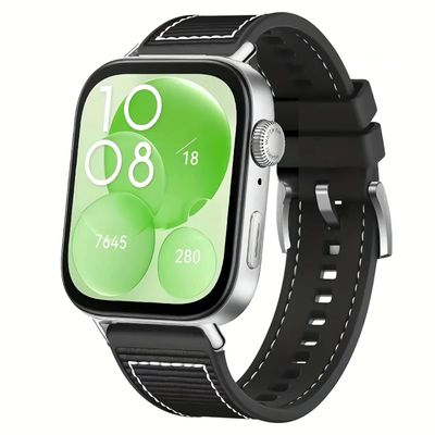 (Huawei Fit 1 &amp; 2 &amp; 3 &amp; 4/Pro) GT design Silicone Sports band Black - باند تصميم جي تي سيليكون رياضي لون اسود