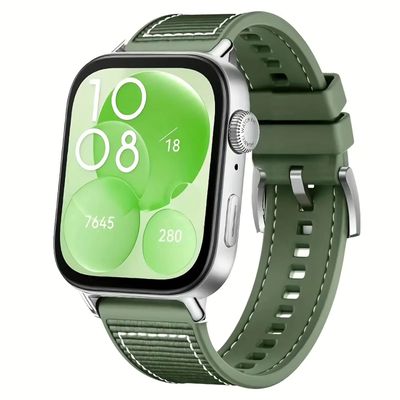 (Huawei Fit 1 &amp; 2 &amp; 3 &amp; 4/Pro) GT design Silicone Sports band Green - باند تصميم جي تي سيليكون رياضي لون زيتي