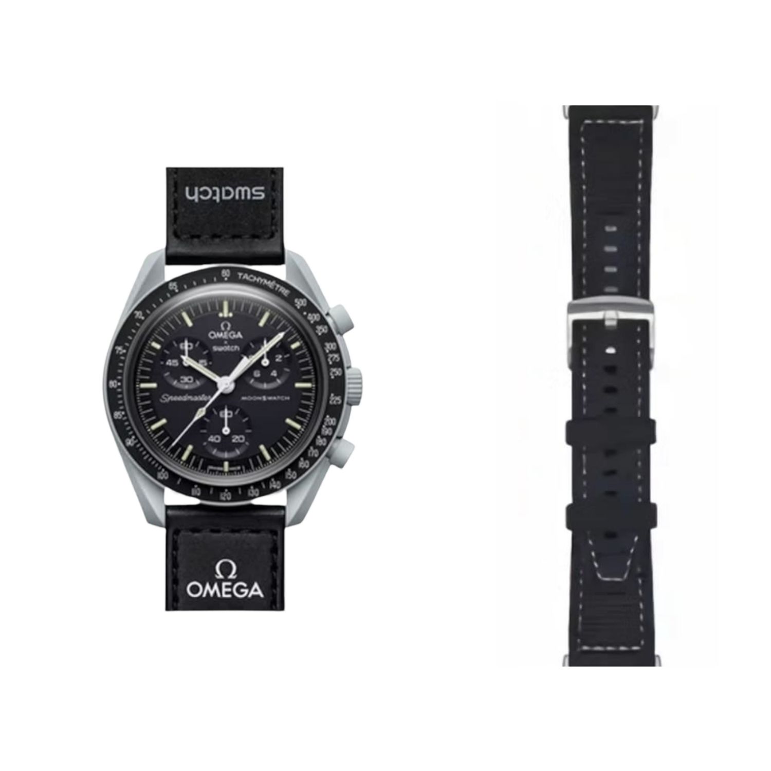 (OmegaXSwatch) GT design Silicone Sports band Black - باند تصميم جي تي سيليكون رياضي لون اسود