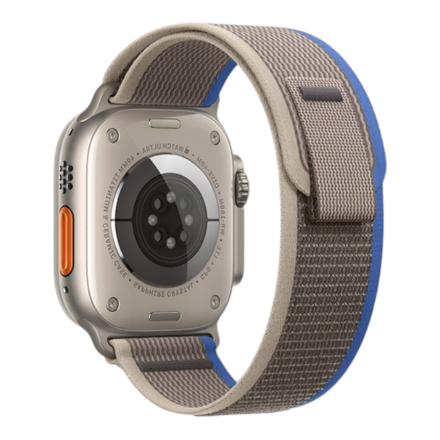 (42mm-44mm-45mm-49mm) Fabric Grey&amp;Blue Trail loop strap design - خام رمادي مع ازرق تصميم ساعه الالترا الجديد 