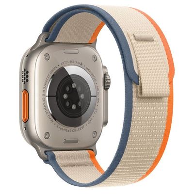 (42mm-44mm-45mm-49mm) Fabric Orange&amp;Blue Trail loop strap design - خام برتقالي مع ازرق تصميم ساعه الالترا الجديد 