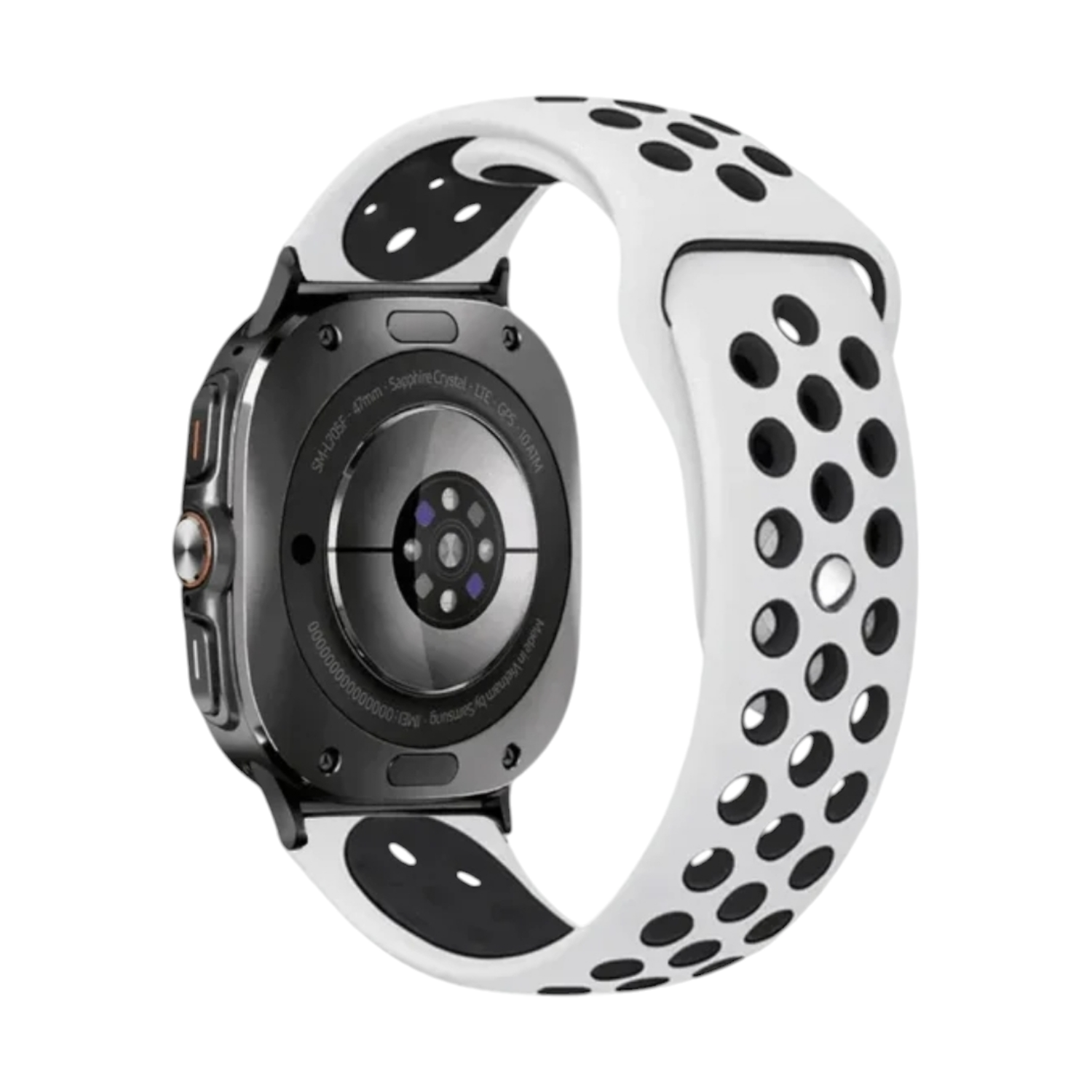 (Galaxy Watch 7 Ultra ONLY) Nike Sports Silicone band White&amp;Black - باند نايك سبورت سيليكون لون ابيض مع اسود 