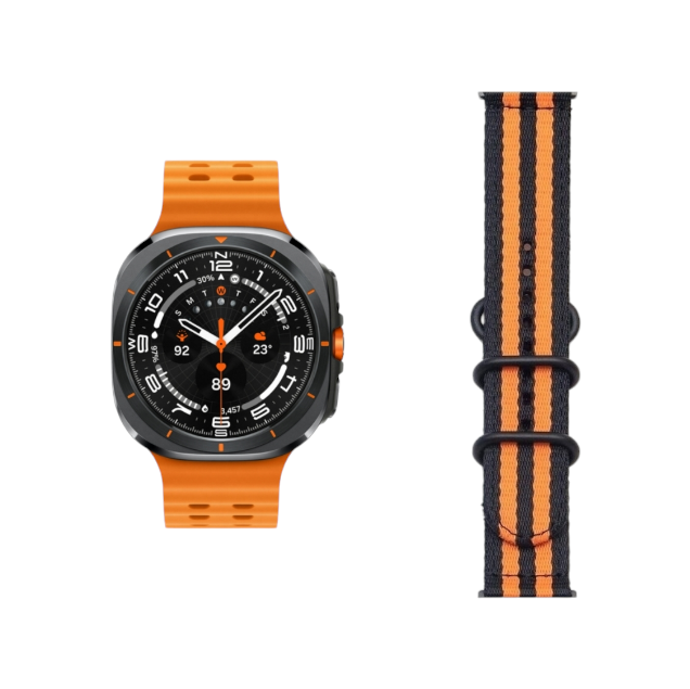 (Galaxy Watch 7 Ultra ONLY) Fabric Black&amp;Orange Band - باند خام اسود مع برتقالي 