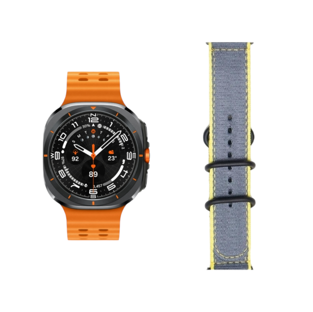 (Galaxy Watch 7 Ultra ONLY) Fabric Grey&amp;Yellow Band - باند خام رمادي مع أصفر 