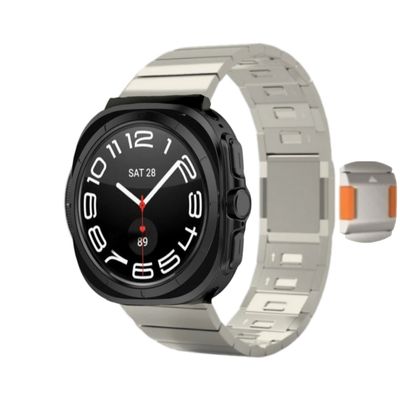 (Galaxy Watch 7 Ultra ONLY) Steel Ceramic Ez Link Titanium&amp;Orange - ستيل سيراميك دقمه تصغير تيتانيوم مع برتقالي 