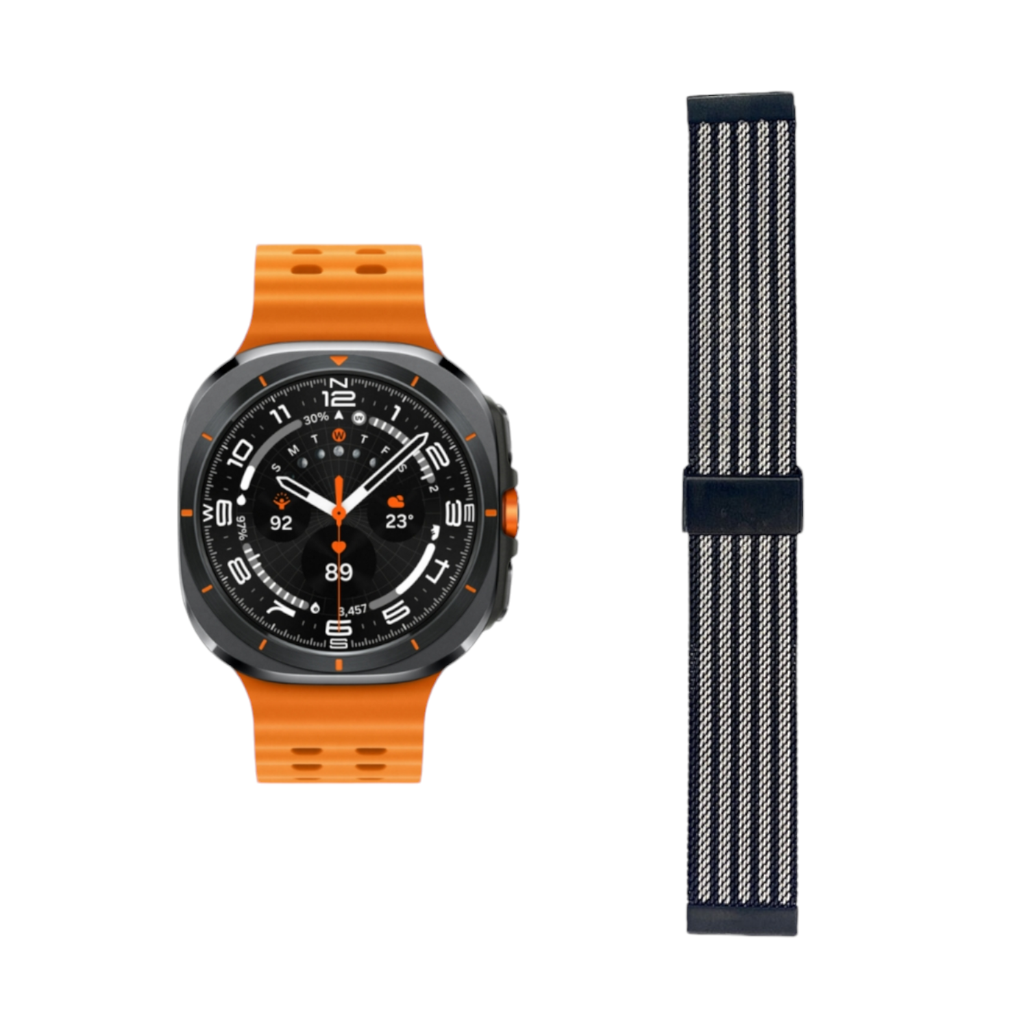 (Galaxy Watch 7 Ultra ONLY) Steel lined band Black&amp;Silver - باند ستيل مخطط اسود مع سلفر 