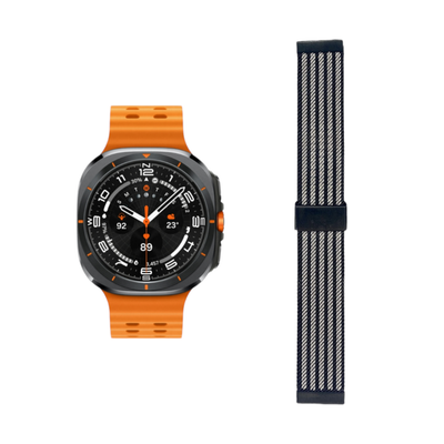 (Galaxy Watch 7 Ultra ONLY) Steel lined band Black&amp;Silver - باند ستيل مخطط اسود مع سلفر 