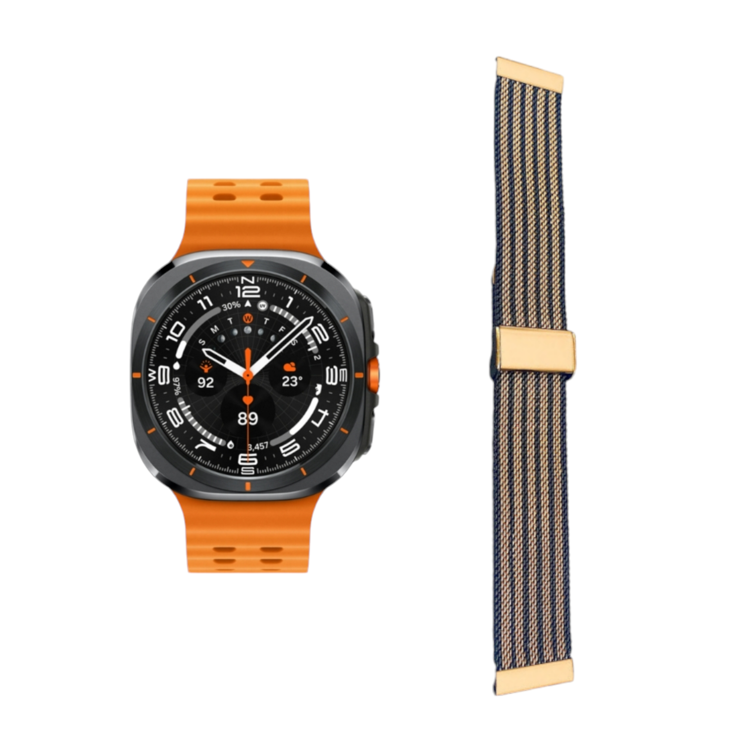 (Galaxy Watch 7 Ultra ONLY) Steel lined band Black&amp;Gold - باند ستيل مخطط اسود مع ذهبي 
