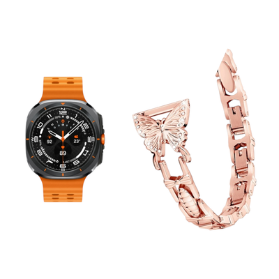 (Galaxy Watch 7 Ultra ONLY) Steel butterfly design Full Rose Gold- باند ستيل تصميم فراشه روز قولد كامل