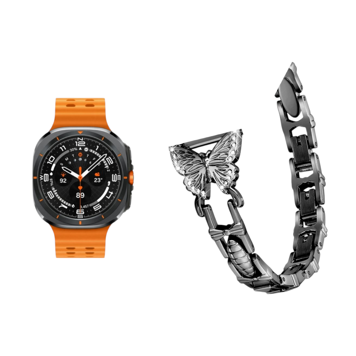 (Galaxy Watch 7 Ultra ONLY) Steel butterfly design Full Black - باند ستيل تصميم فراشه اسود كامل