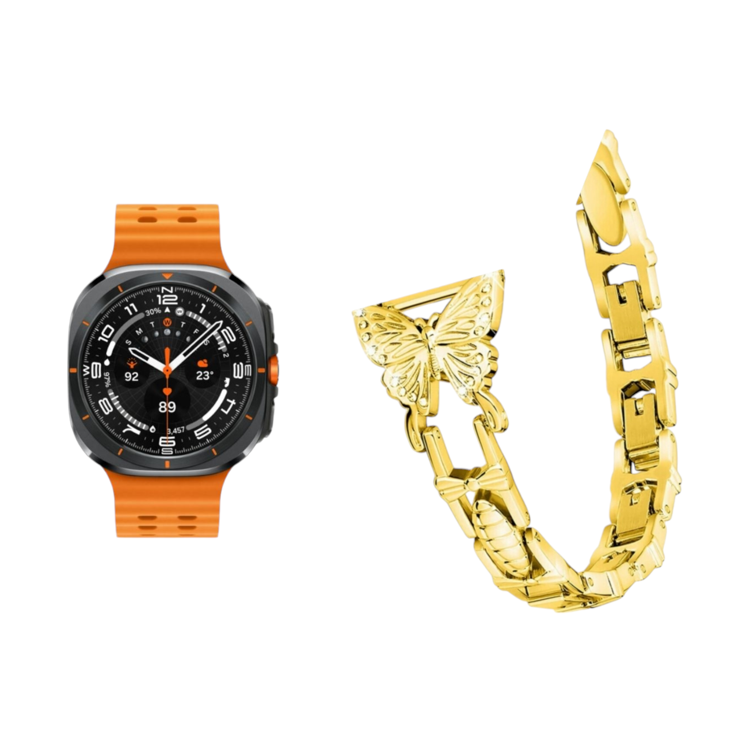 (Galaxy Watch 7 Ultra ONLY) Steel butterfly design Full Gold- باند ستيل تصميم فراشه ذهبي كامل