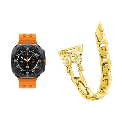 (Galaxy Watch 7 Ultra ONLY) Steel butterfly design Full Gold- باند ستيل تصميم فراشه ذهبي كامل