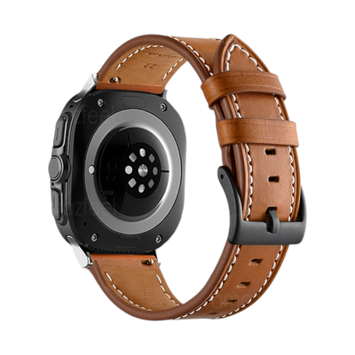 (Galaxy Watch 7 &amp; 8 Ultra ONLY) Leather Brown with white stitching -  باند جلد بني مع خيوط بيضاء