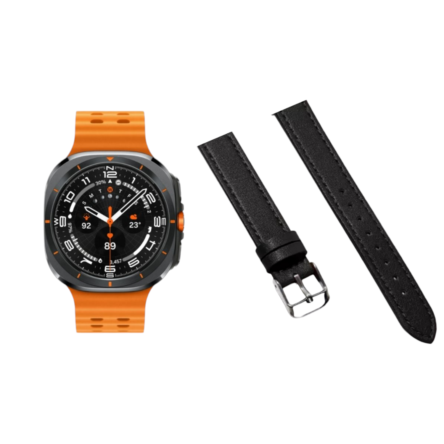 (Galaxy Watch 7 Ultra ONLY) New Slim Leather band Black - باند جلد ضعيف تسكيره مسمار اسود 
