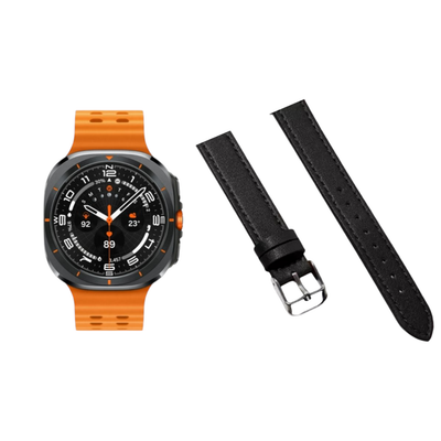 (Galaxy Watch 7 Ultra ONLY) New Slim Leather band Black - باند جلد ضعيف تسكيره مسمار اسود 