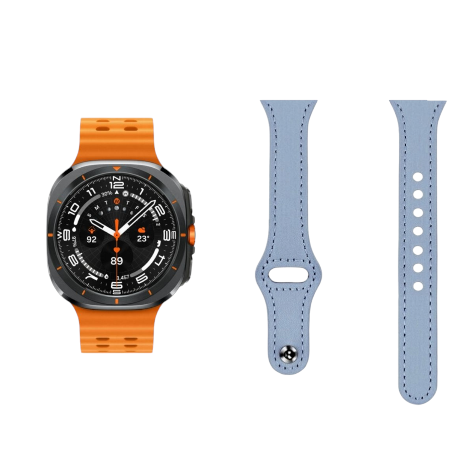 (Galaxy Watch 7 Ultra ONLY) Slim Leather band Light blue - باند جلد ضعيف سماوي 