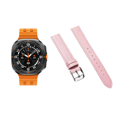 (Galaxy Watch 7 Ultra ONLY) New Slim Leather band Pink - باند جلد ضعيف تسكيره مسمار وردي 