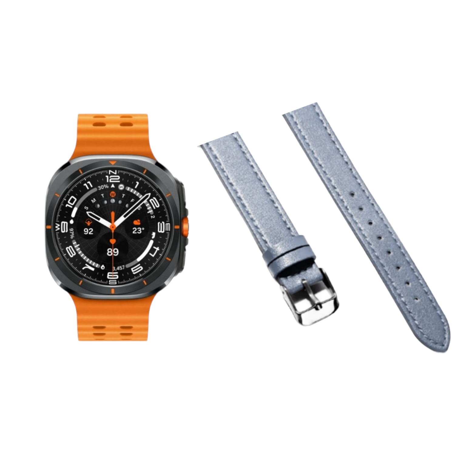 (Galaxy Watch 7 Ultra ONLY) New Slim Leather band Stone blue - باند جلد ضعيف تسكيره مسمار سماوي 