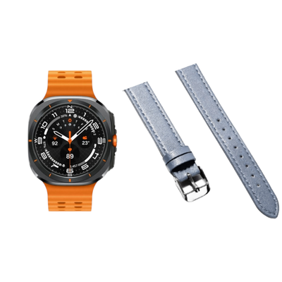 (Galaxy Watch 7 Ultra ONLY) New Slim Leather band Stone blue - باند جلد ضعيف تسكيره مسمار سماوي 