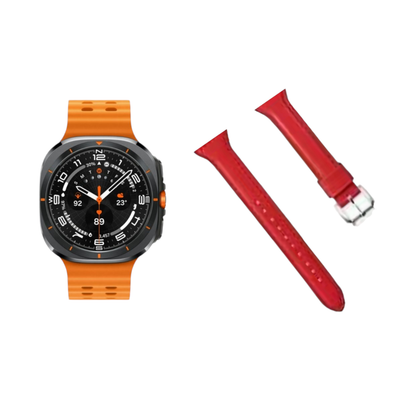(Galaxy Watch 7 Ultra ONLY) New Slim Leather band Red - باند جلد ضعيف تسكيره مسمار احمر 