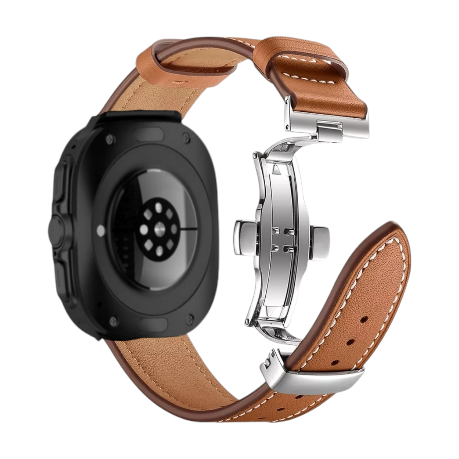 (Galaxy Watch 7 &amp; 8 Ultra ONLY) Leather Brown Band with butterfly lock - باند جلد لون بني تسكيره فراشه 
